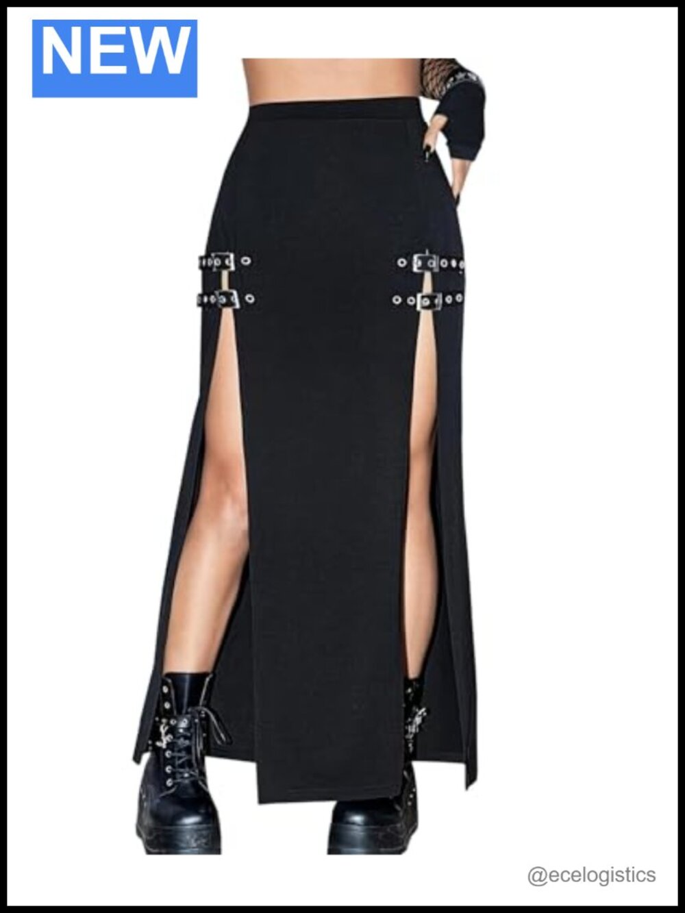 Gothic High Waist Maxi Skirt Punk Double Slit Long